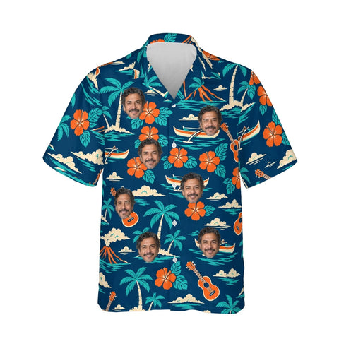Vintage 50s Aloha Shirt personalized with printed faces, front view