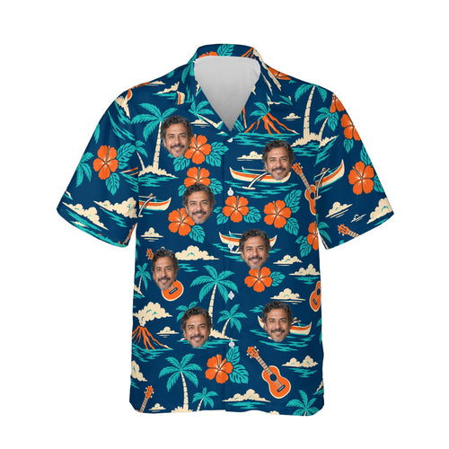 Vintage 50s Aloha Shirt personalized with printed faces, front view