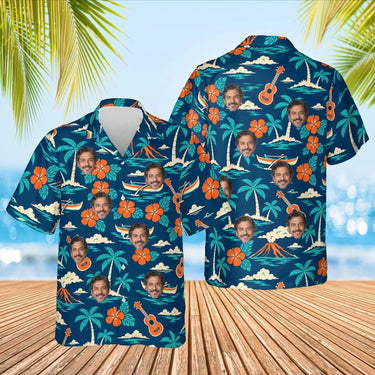 Vintage 50s Aloha Shirt with custom faces, front and back