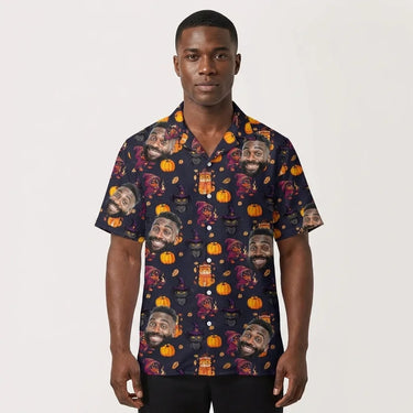 Vintage Black Cat Halloween custom Hawaiian shirt with photos, example 1