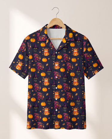 Vintage Black Cat Halloween Hawaiian shirt print before personalizing