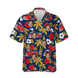 Vintage Fire Truck Firefighter Hawaiian Shirt personalized with printed faces, front view