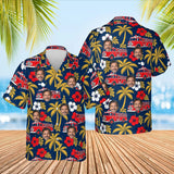 Vintage Fire Truck Firefighter Hawaiian Shirt with custom faces, front and back