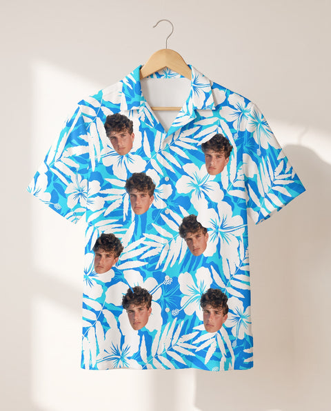 Vintage Hibiscus Vibes personalized Hawaiian shirt printed with customer faces
