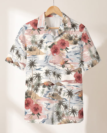 Vintage Island Palm Hibiscus Hawaiian shirt print before personalizing