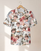 Vintage Island Palm Hibiscus personalized Hawaiian shirt printed with customer faces