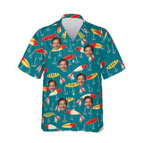 Vintage Lures Fishing Hawaiian Shirt personalized with printed faces, front view