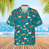 Vintage Lures Fishing Hawaiian Shirt print before personalizing, front view