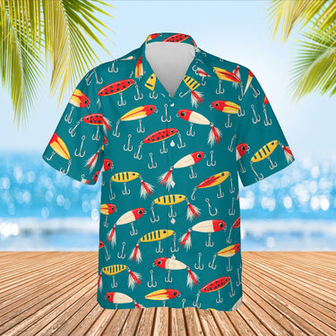 Vintage Lures Fishing Hawaiian Shirt print before personalizing, front view