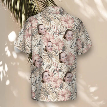 Vintage Palm Hibiscus custom Hawaiian shirt with photos, example 3