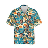 Vintage Rail Travel Train Hawaiian Shirt personalized with printed faces, front view