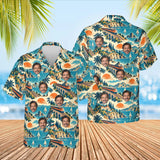 Vintage Rail Travel Train Hawaiian Shirt with custom faces, front and back
