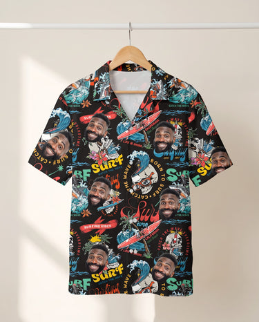 Vintage Skull Surf personalized Hawaiian shirt printed with customer faces