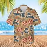 Vintage Stamps Postcard Hawaiian Shirt print before personalizing, front view