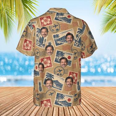 Vintage Stamps Postcard Hawaiian Shirt with custom faces, back view