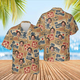Vintage Stamps Postcard Hawaiian Shirt with custom faces, front and back
