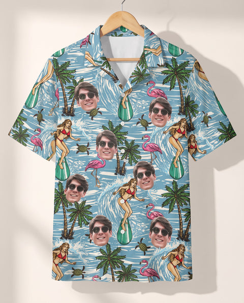 Vintage Surf Sun personalized Hawaiian shirt printed with customer faces