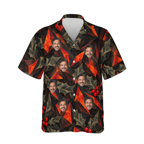 Volcanic Holly personalized Christmas Hawaiian shirt printed with customer faces, front view