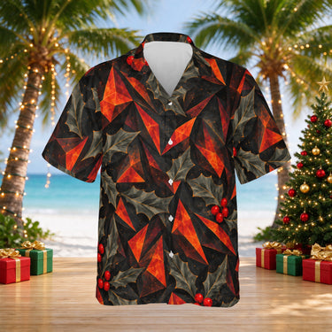 Volcanic Holly Christmas Hawaiian shirt print before personalizing, front view