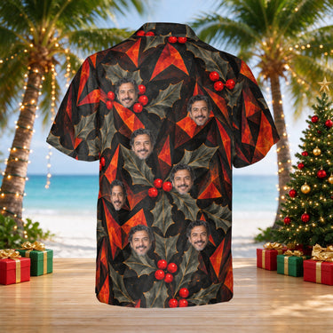 Volcanic Holly custom Christmas Hawaiian shirt with photos, back view