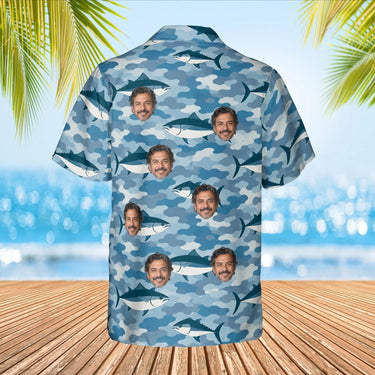 Water Camo Fishing Hawaiian Shirt with custom faces, back view