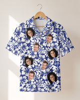 Weathered Tropic Hibiscus personalized Hawaiian shirt printed with customer faces