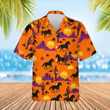 Western Sunset Mustang Horse Hawaiian Shirt print before personalizing, front view