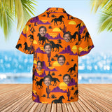 Western Sunset Mustang Horse Hawaiian Shirt with custom faces, back view