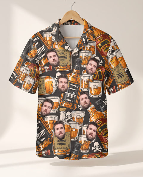 Whiskey Skulls Retro personalized Hawaiian shirt printed with customer faces