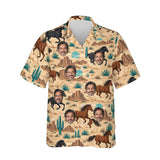 Wild Mustang Horse Hawaiian Shirt personalized with printed faces, front view
