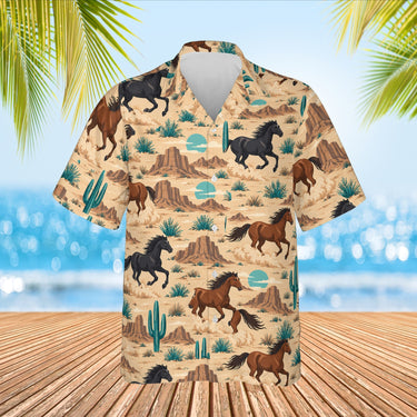Wild Mustang Horse Hawaiian Shirt print before personalizing, front view