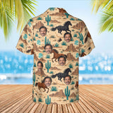 Wild Mustang Horse Hawaiian Shirt with custom faces, back view