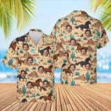 Wild Mustang Horse Hawaiian Shirt with custom faces, front and back