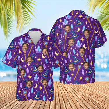 Wizard Hat Fantasy RPG Hawaiian Shirt with custom faces, front and back