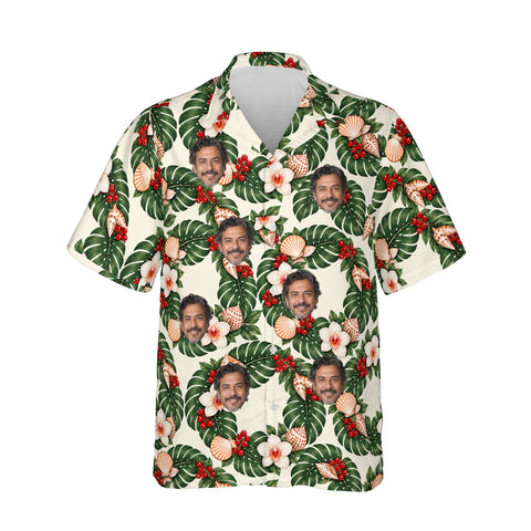 Wreath Mandala personalized Christmas Hawaiian shirt printed with customer faces, front view