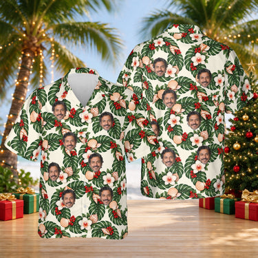 Wreath Mandala custom Christmas Hawaiian shirt with faces, front and back