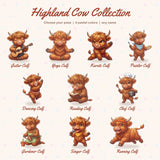 Highland Cow Collection: all 10 calf poses available for the personalized name blanket
