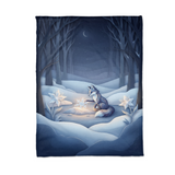 Flat lay of the Frost Flower Snow Fox winter blanket showing the whole illustrated scene from edge to edge